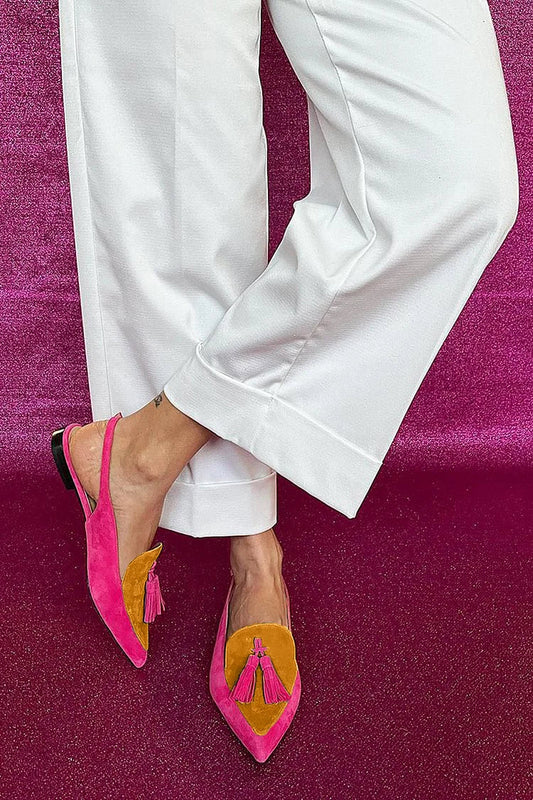 Charming Colorblock Tassels Decor Ankle Straps Pointy Toe Flats