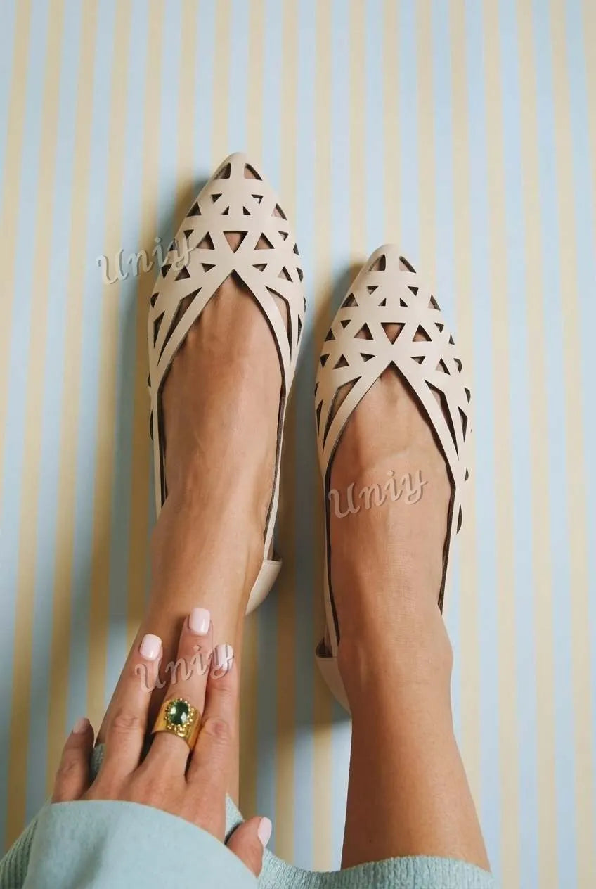 Laser Cut Pointed Toe D'Orsay Casual Flats