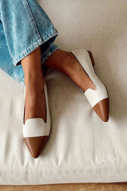 Vintage Pebbled Leather Two-Tone Pointed Toe Flats