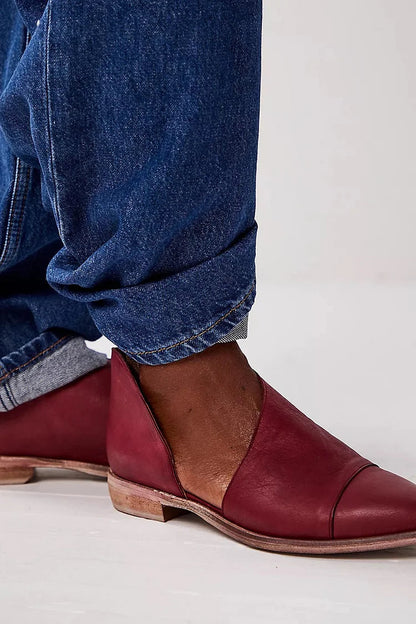 Patchwork Asymmetric Pointed Toe Burgundy Flats