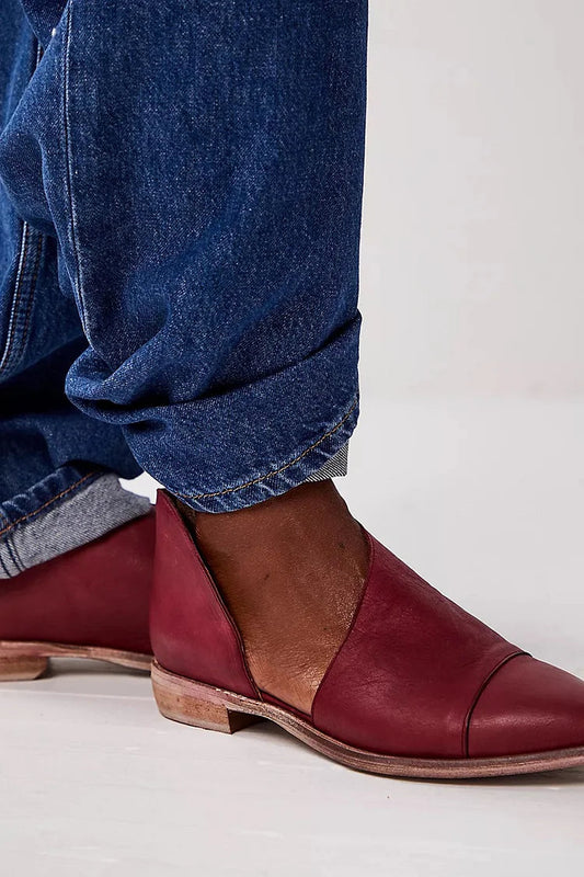 Patchwork Asymmetric Pointed Toe Burgundy Flats