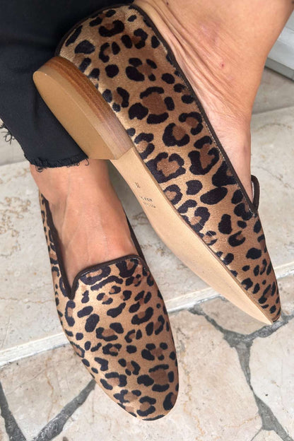 Leopard Print Satin Pointed Toe Flats