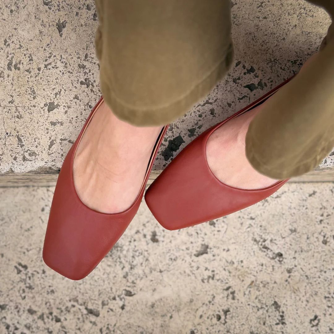 Minimalist Brick Red PU Leather Square Toe Flats