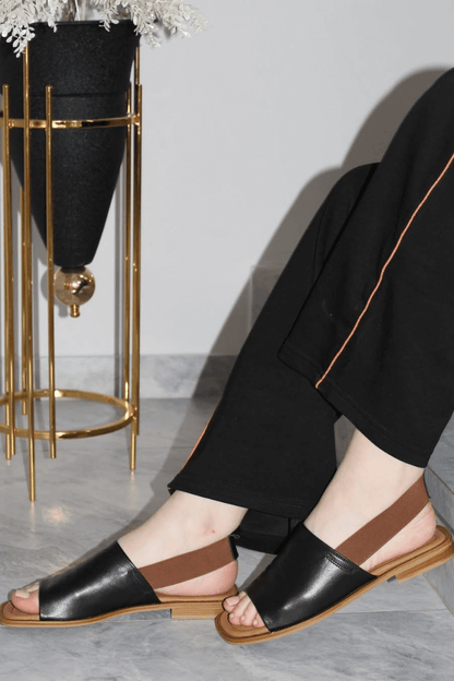 Elastic Slingback Faux Leather Open Toe Flats