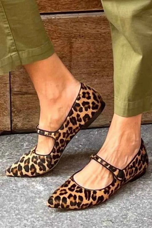 Leopard Print Mary Jane Pointy Ballet Flats