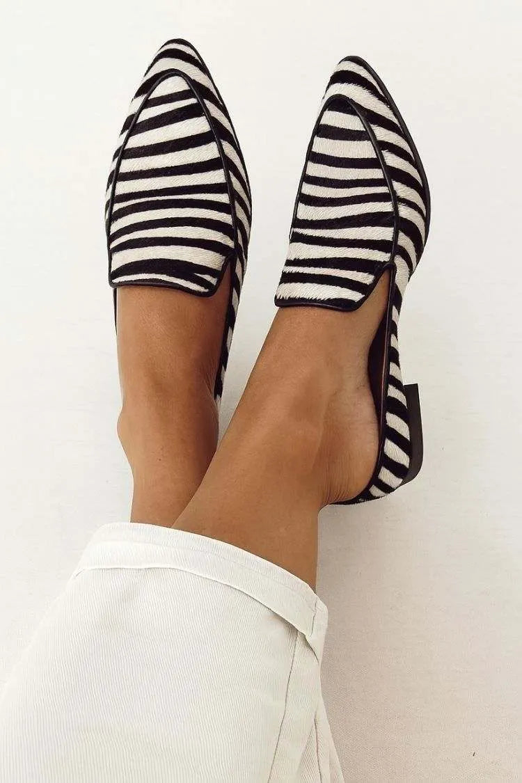 Zebra Scalloped Topline Pointy Toe Flats