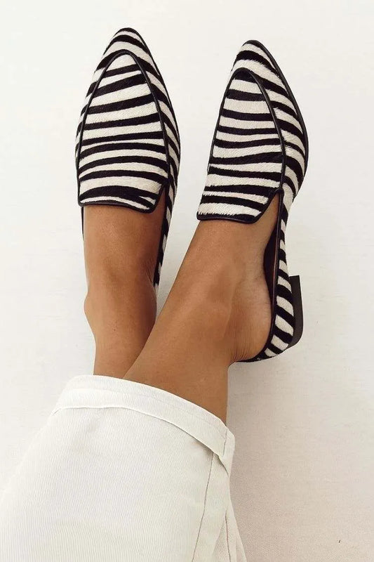 Zebra Scalloped Topline Pointy Toe Flats