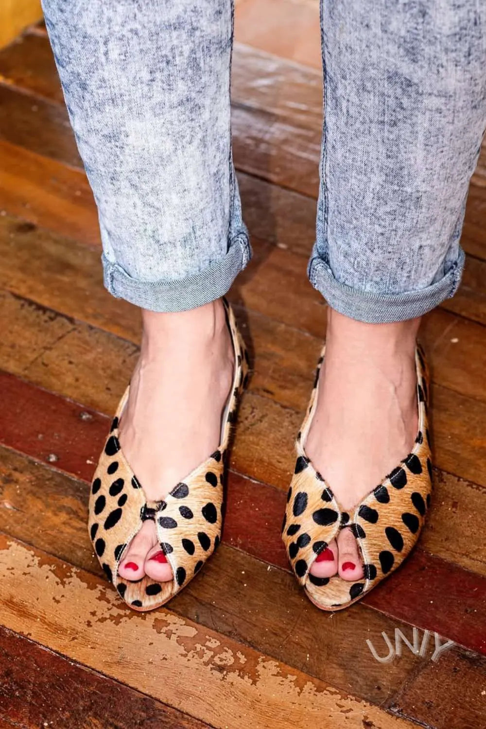 Leopard Print Polka Dot Peep Toe Flats