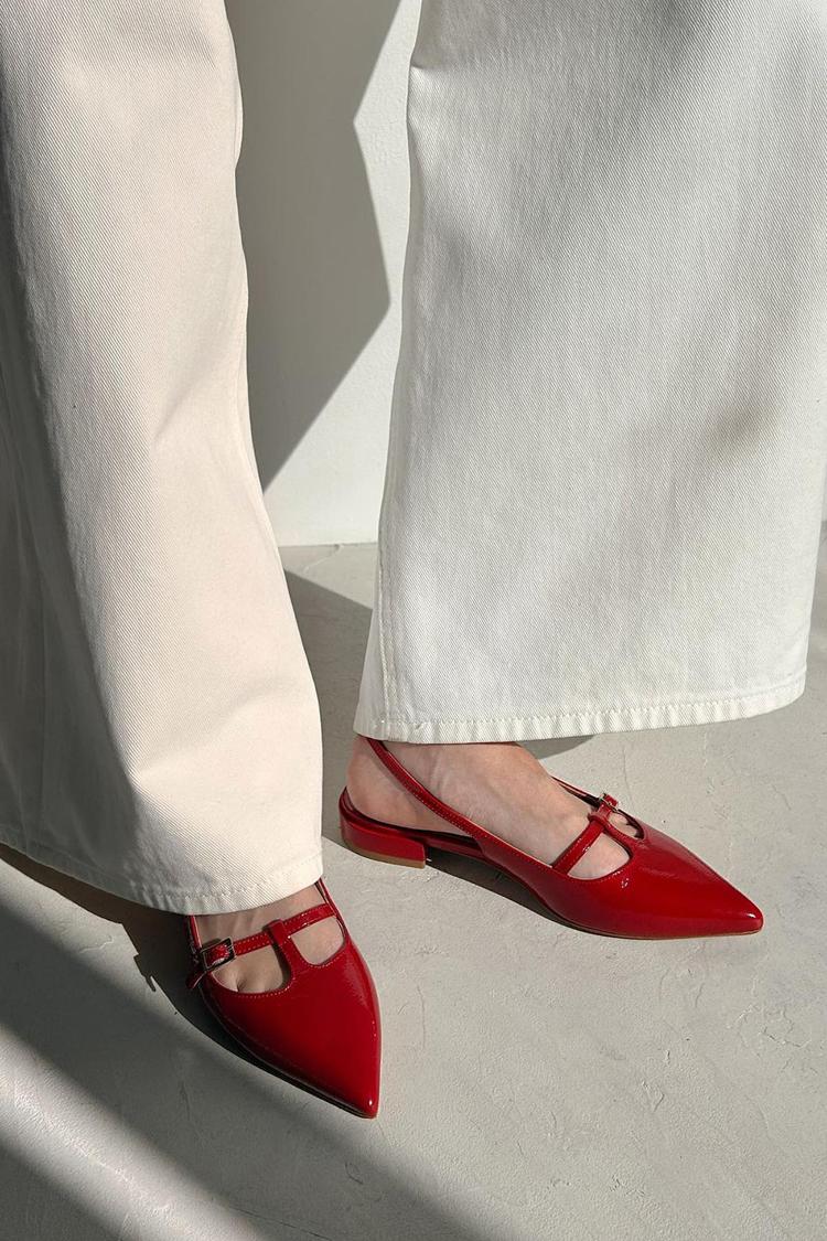 Solid Color Pointed Toe Slingback Red Flats