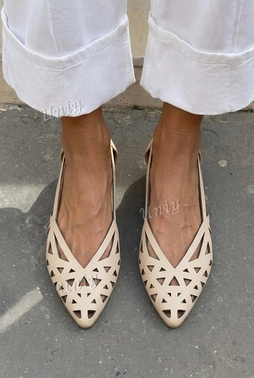 Laser Cut Pointed Toe Slingback Casual Flats