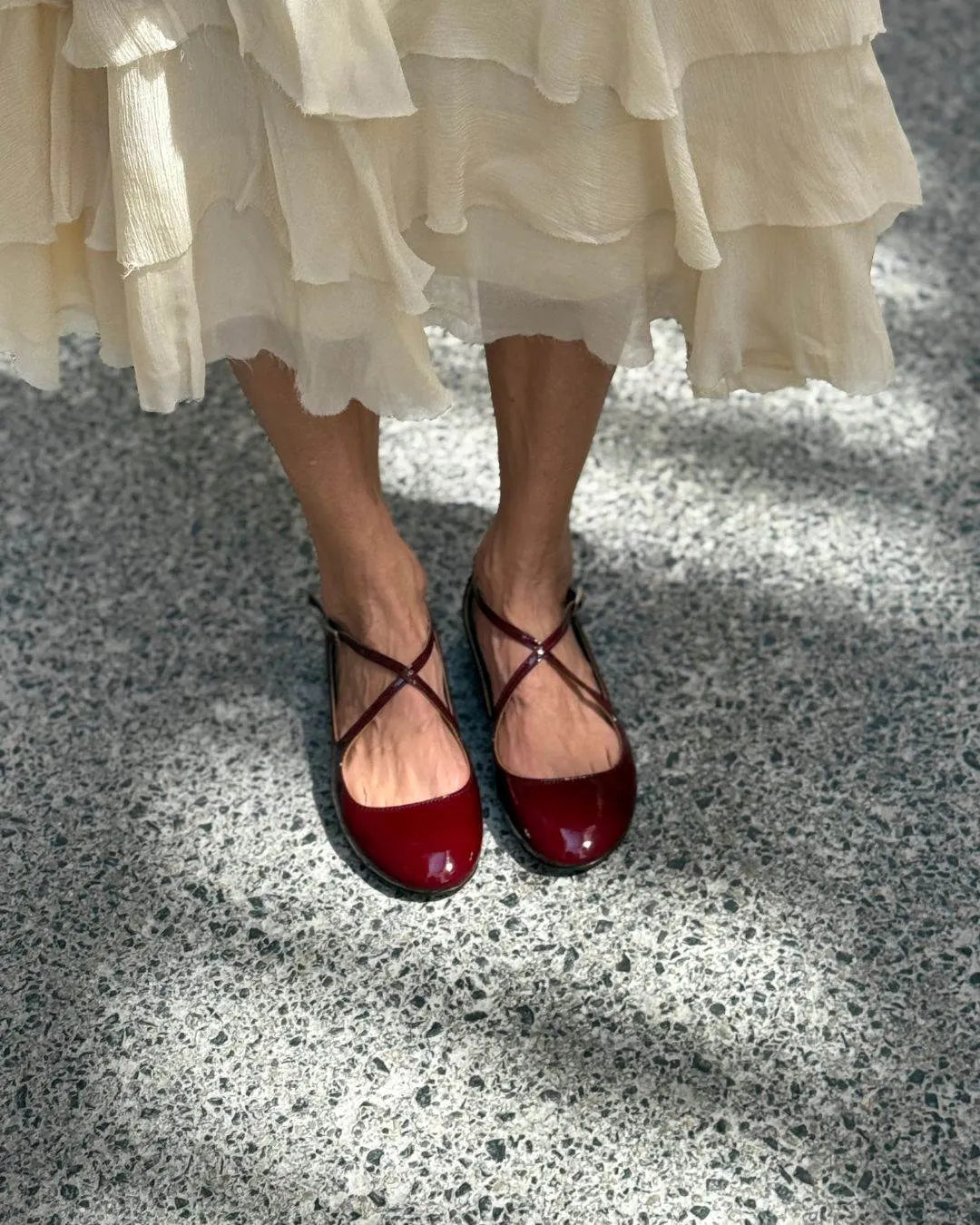 Vintage Burgundy Patent Crisscross Strap Mary Jane Flats