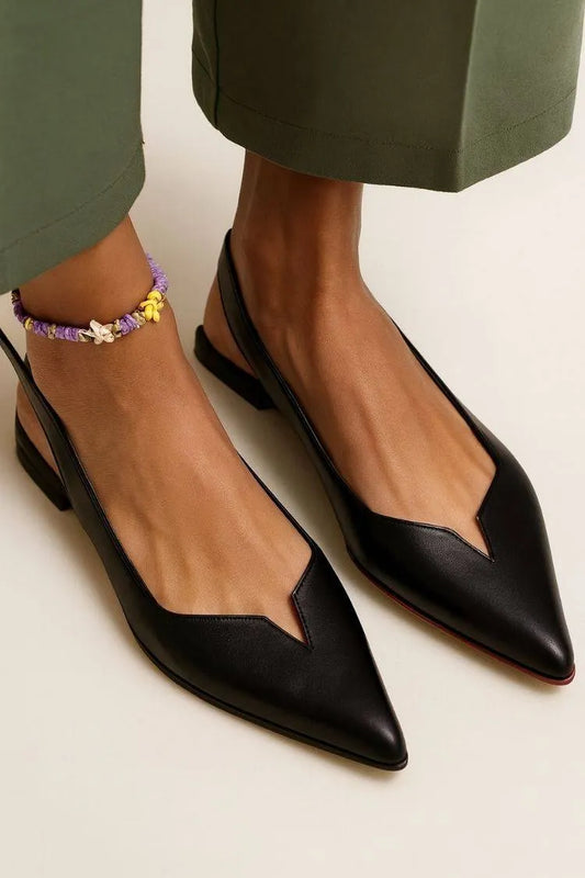 Faux Leather Minimalist V-Cut Pointed Slingback Flats
