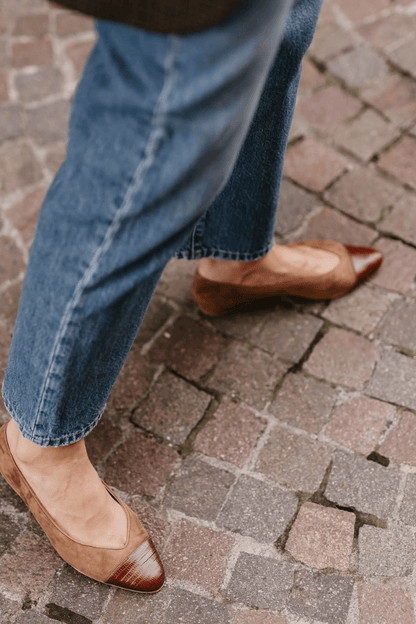 Two-Tone Suede Textured Leather Pointed Toe Flats