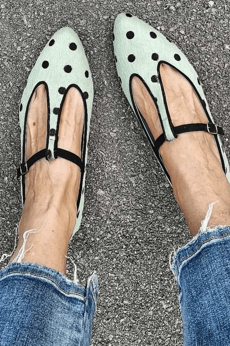 Spotted Faux Fur T-Strap Pointed Toe Flats