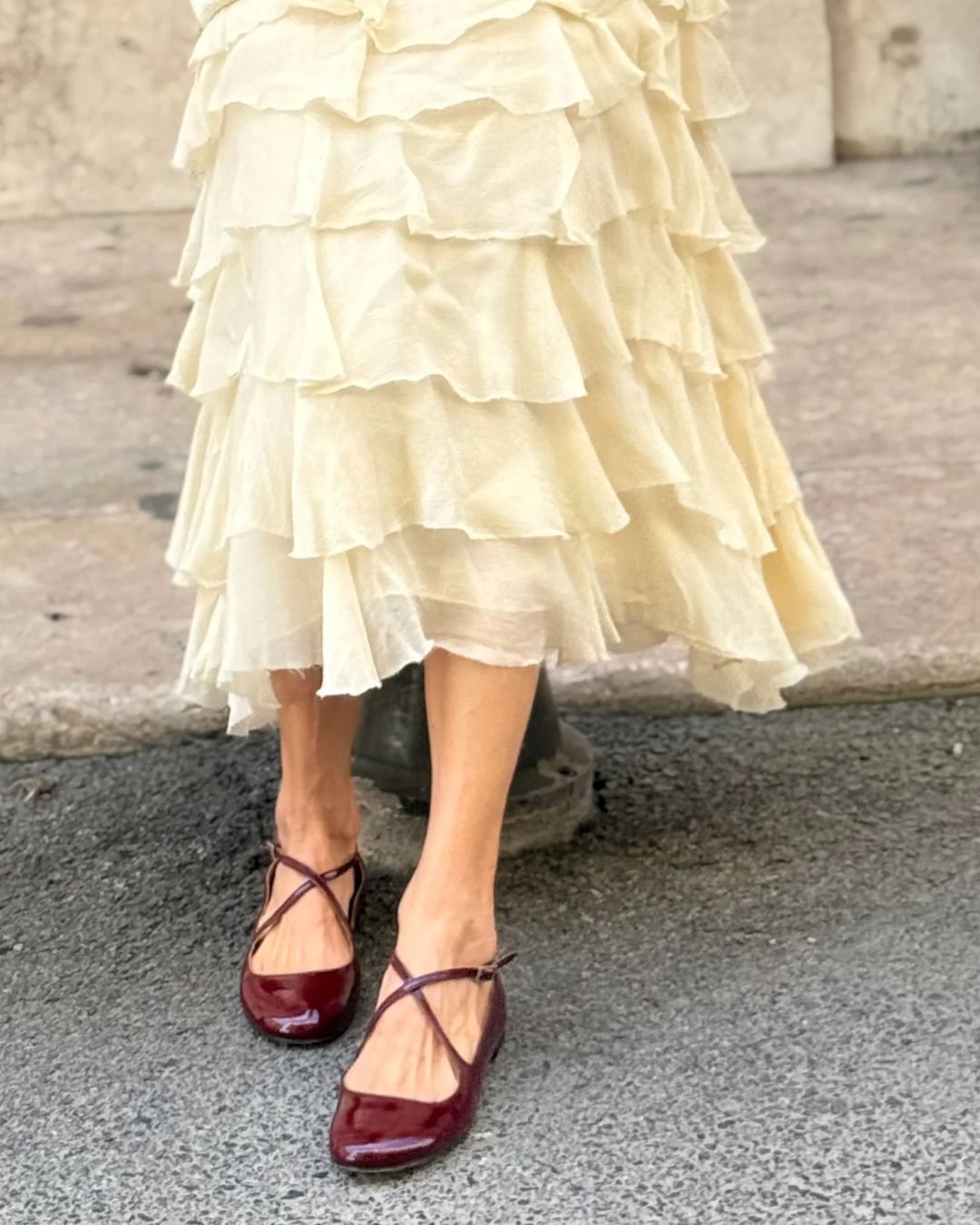 Vintage Burgundy Patent Crisscross Strap Mary Jane Flats