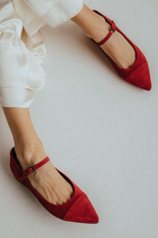 Suede Mary Jane Pointed Toe Flats
