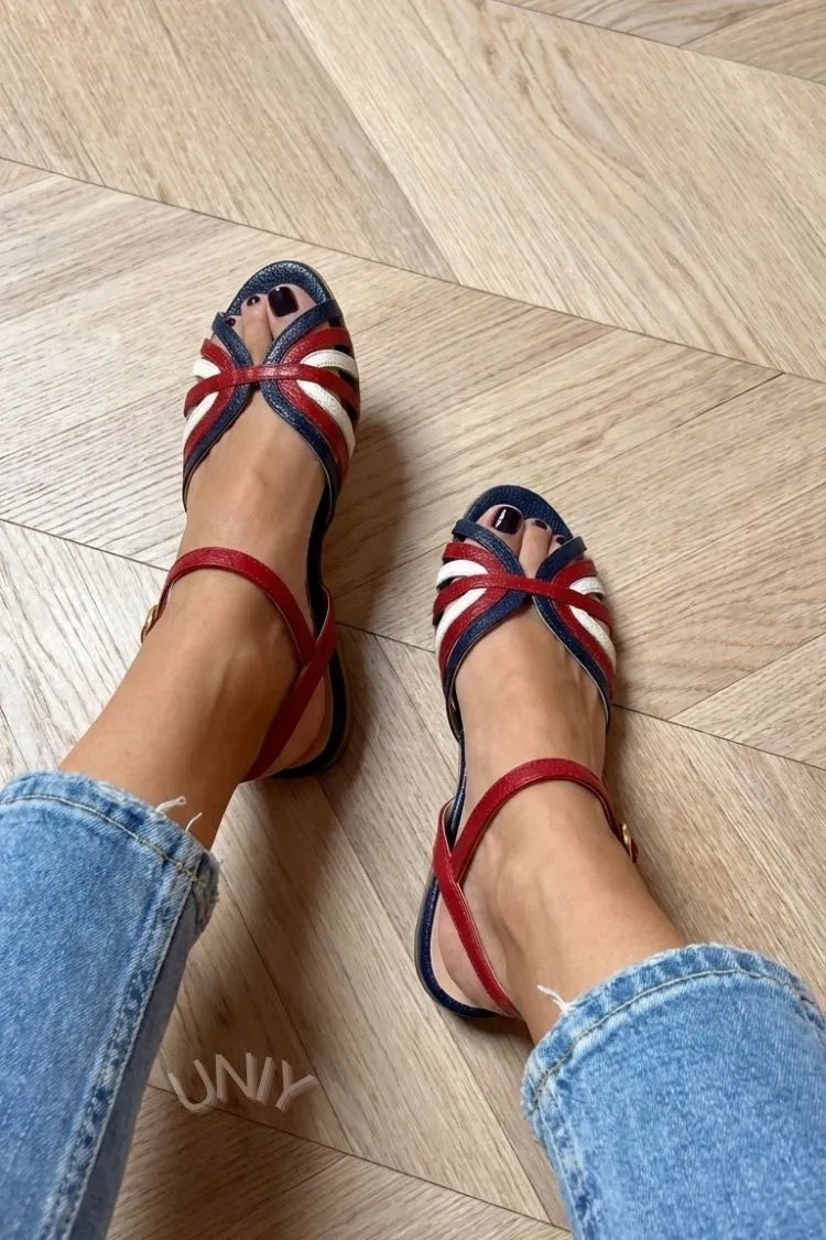 Retro Tricolor Multi-strap Slingback Sandals Summer Flats