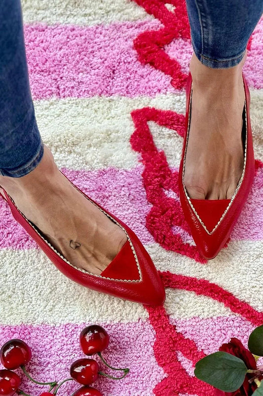Contrast Trim Pointed Toe Slingback Red Flats