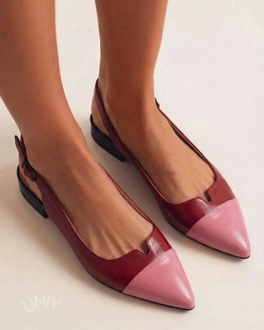 Chic Burgundy Color Block Pointed Toe Slingback Ballet Flats