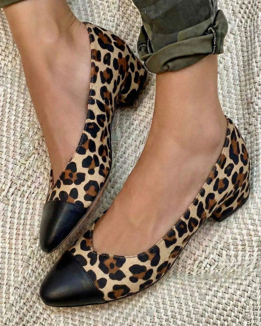 Chic Leopard Pattern Black Cap Toe Ballet Flats