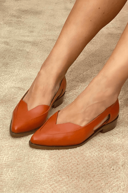 Cut Out Pointed Toe Slip On Casual Navy Flats