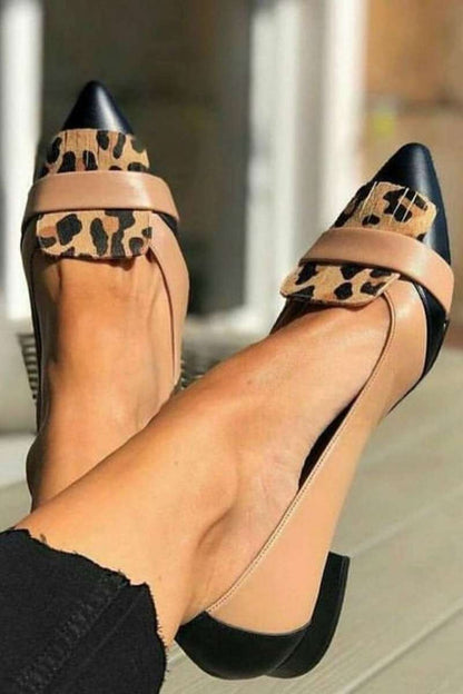 Suede Leopard Patch Black Pointy Flats