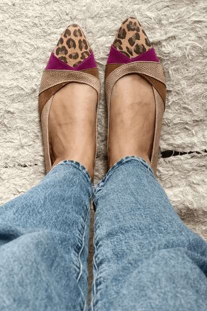 Animal Print Faux Leather Contrast Pointed Toe Flats