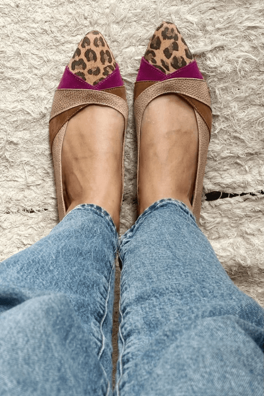 Animal Print Faux Leather Contrast Pointed Toe Flats