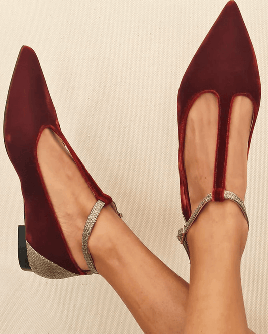 Velvet Glam Gold Strap Flats