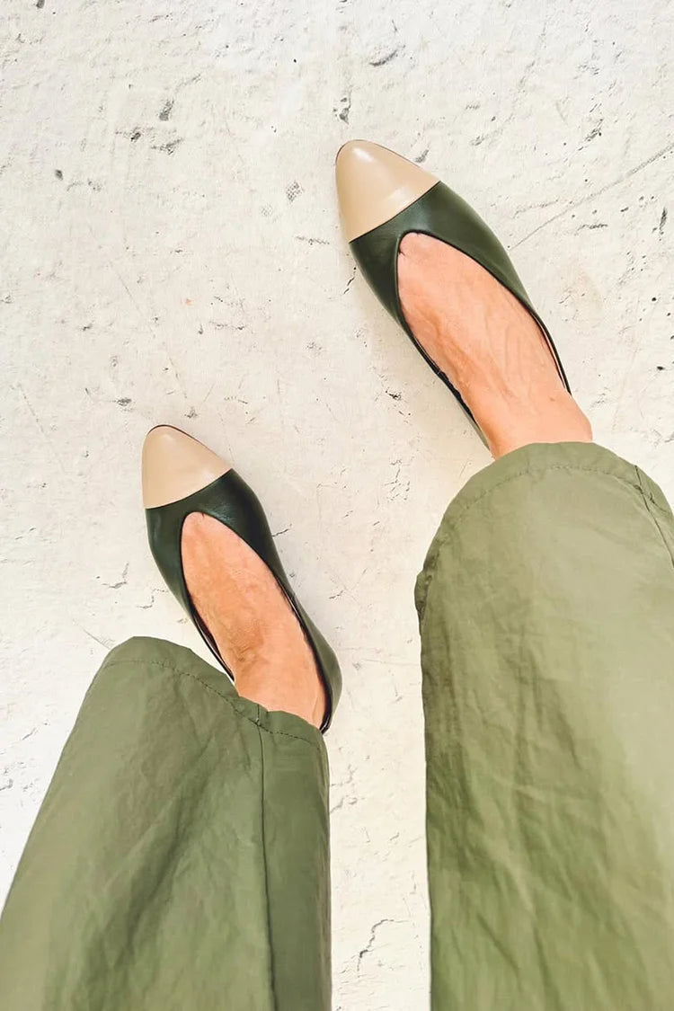Pointed Toe Colorblock Casual Slip On Black Flats