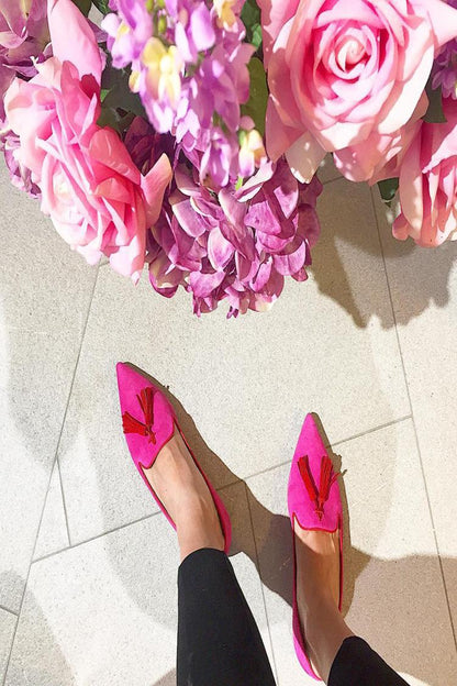 Fringed Trim Pointy Toe Slip-On Casual Flats