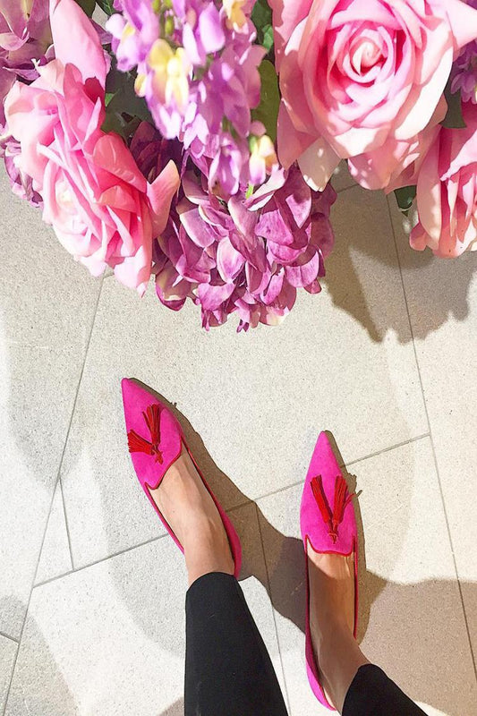 Fringed Trim Pointy Toe Slip-On Casual Flats