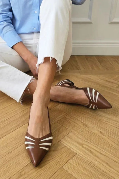 Vintage Brown Contrast Striped Pointed Toe Flats