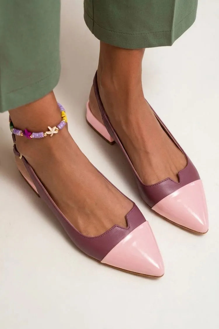 Colorblock Cut Out Buckle Slingback Strap Pointy Toe Flats