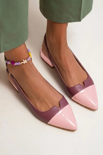 Colorblock Cut Out Buckle Slingback Strap Pointy Toe Flats