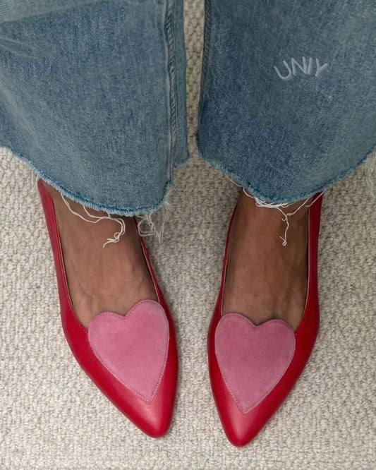 Color Block Pointed Toe Heart Detail Slip-On Casual Flats