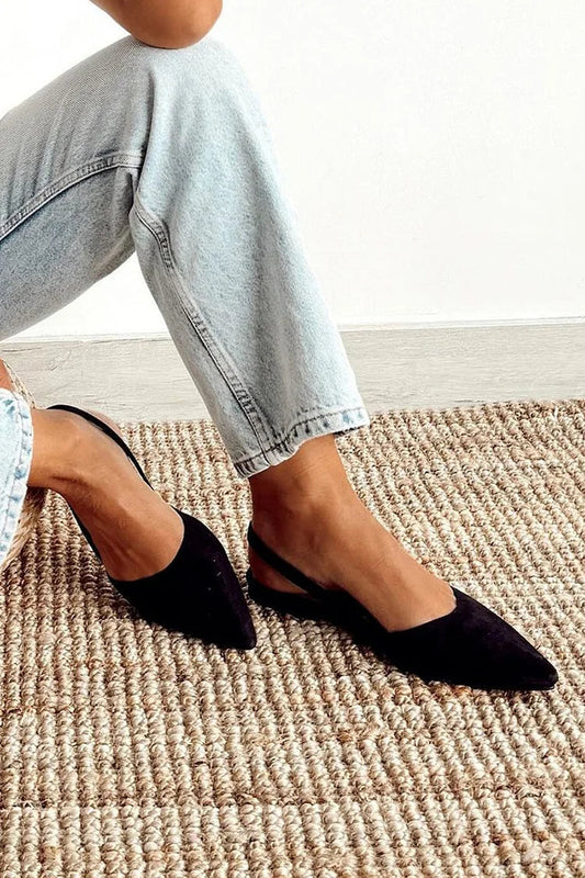 Pointed Toe Slingback Solid Color Black Flats