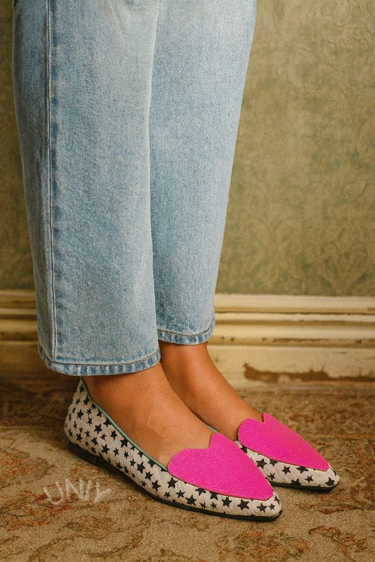 Pink Heart Star Print Pointed Flats