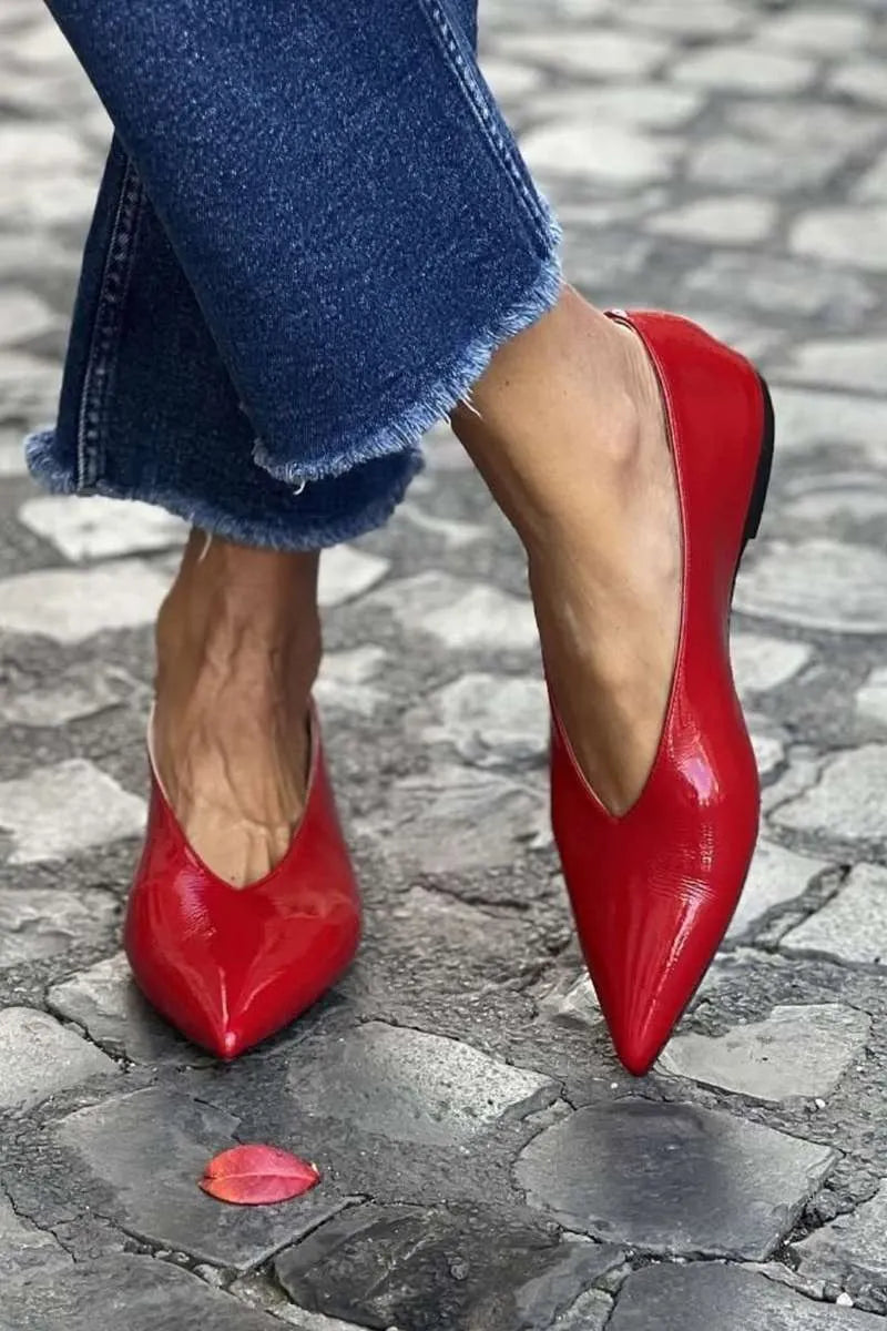 Patent Leather Solid Red Pointy Flats