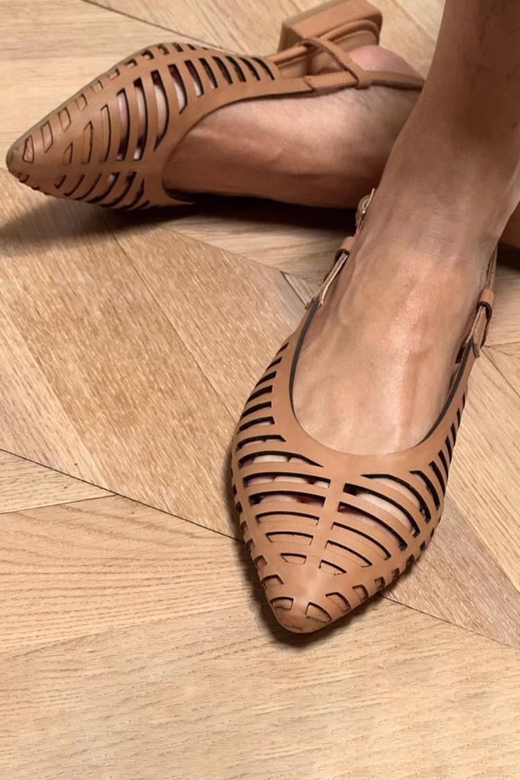 Hollow Out Pointed Toe Slingback Light Brown Flats