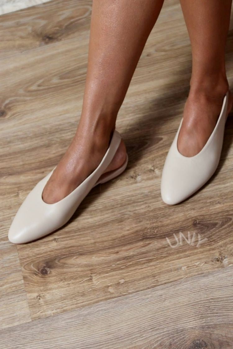 Minimalist Off-White Pointed Toe Slingback Slip-On Flats