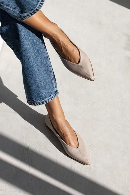 Solid Color Pointed Toe Slip On Casual Khaki Flats