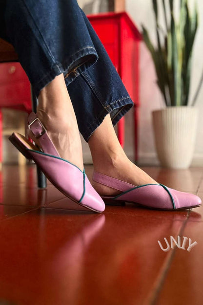 Pink Leather Crisscross Slingback Flats
