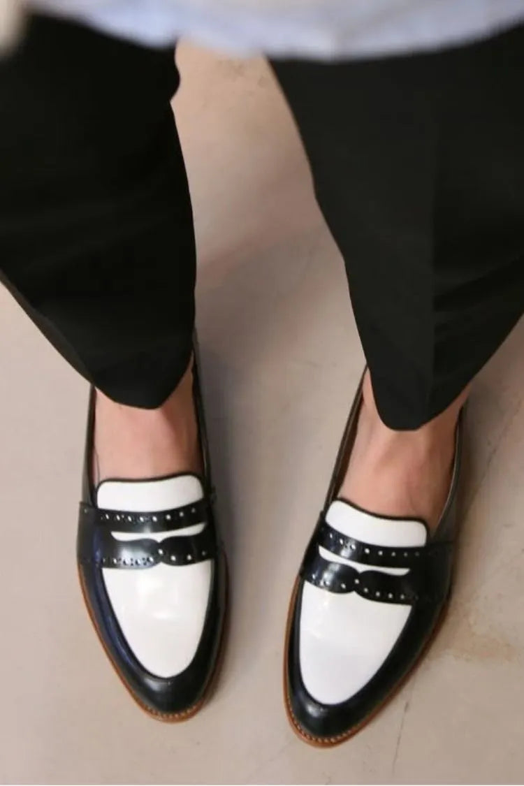 Leather Colorblock Penny Loafer Flats