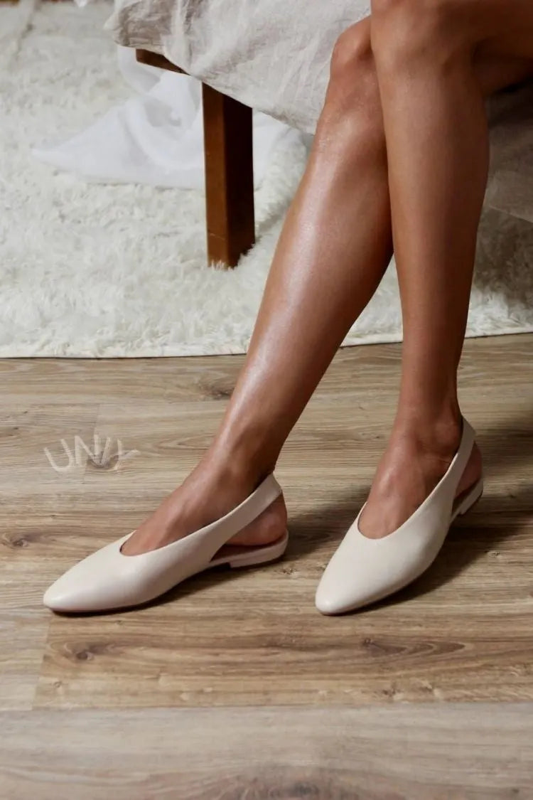 Minimalist Off-White Pointed Toe Slingback Slip-On Flats