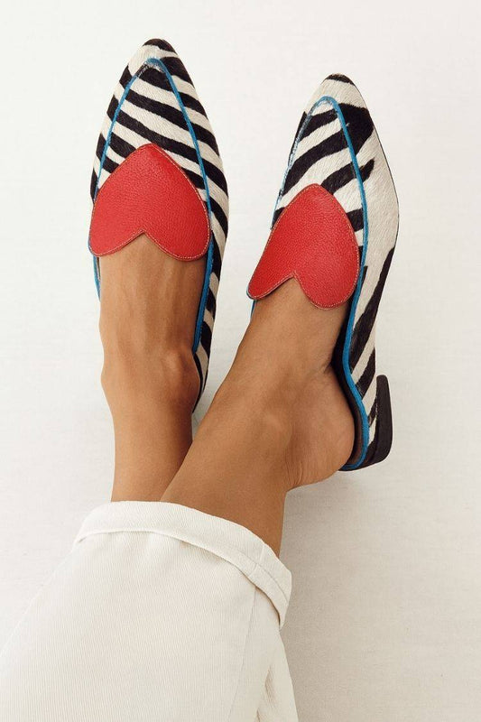 Zebra Heart Appliqué Pointy-Toe Slip-On Classic Flats