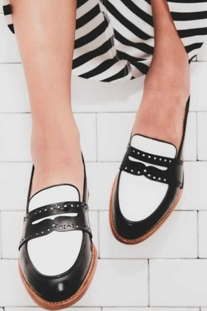Leather Colorblock Penny Loafer Flats