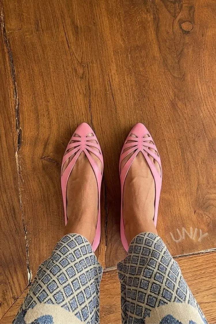 Elegant Pink Pointed Toe Strappy Cut Out Flats