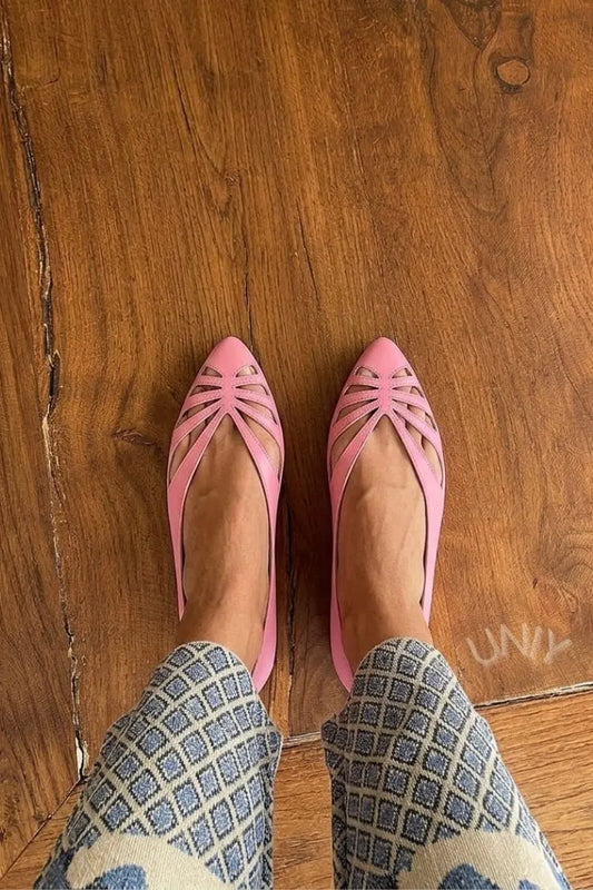 Elegant Pink Pointed Toe Strappy Cut Out Flats