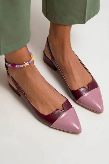 Colorblock Cut Out Buckle Slingback Strap Pointy Toe Flats